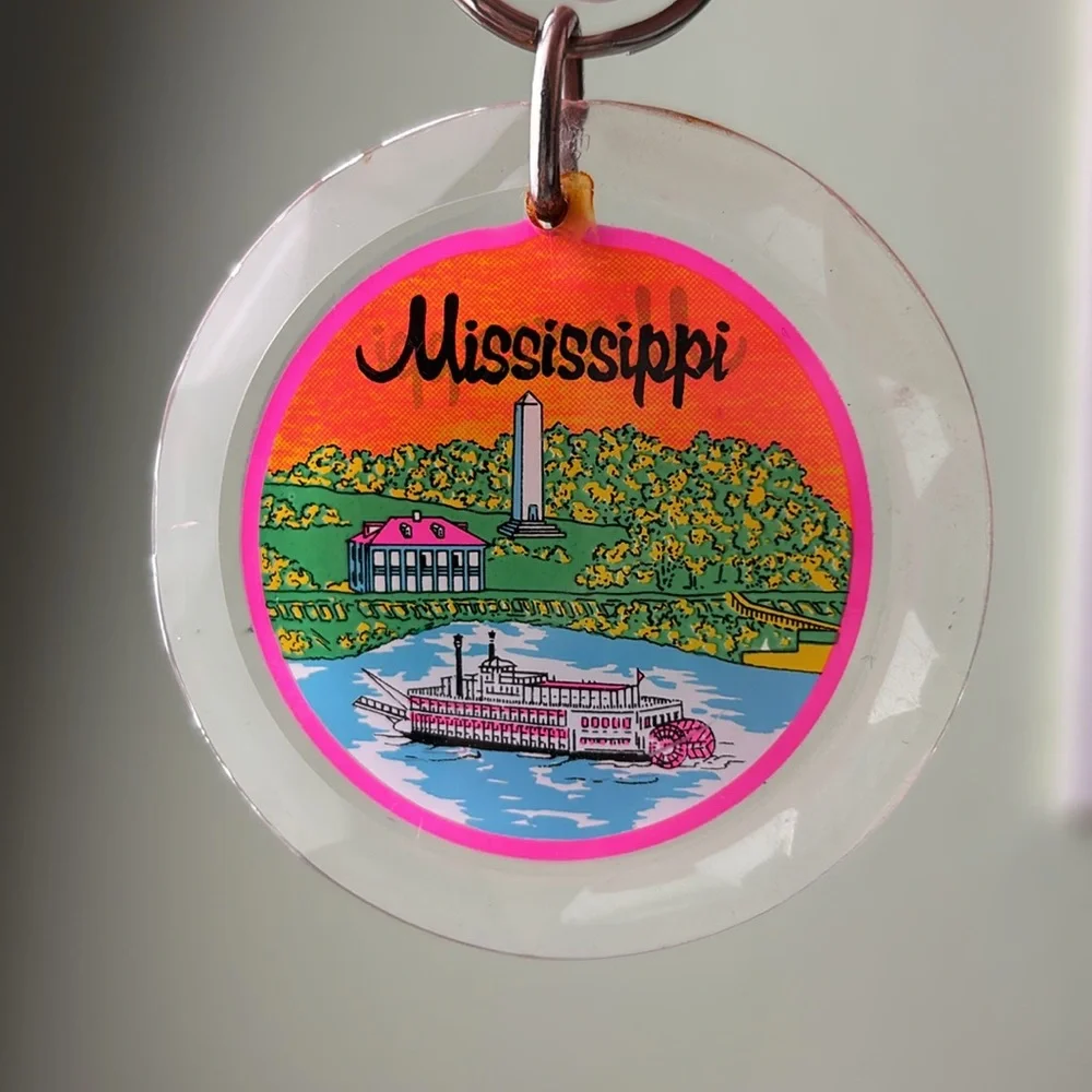 Cute resin vintage gift shop Mississippi keychain. Two sided.